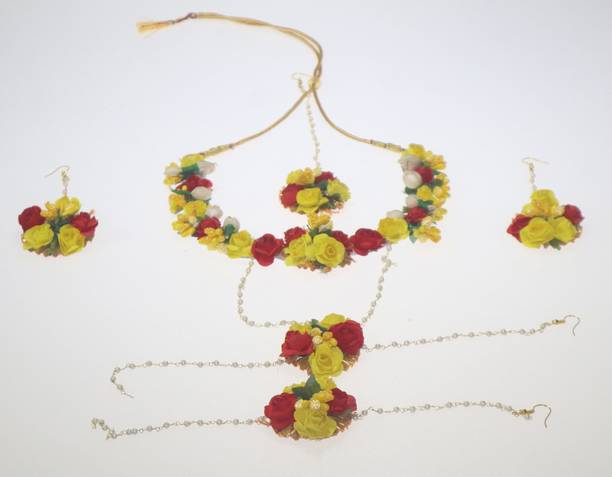 anagha Fabric, Dori, Plastic, Paper Red, Yellow Jewellery Set