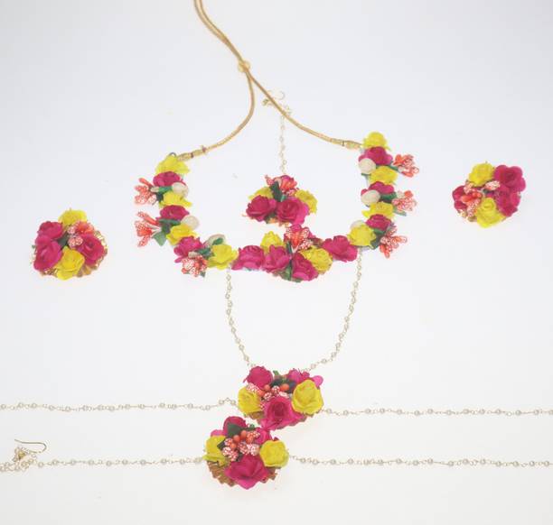 anagha Fabric, Dori, Plastic, Paper Pink, Yellow Jewellery Set