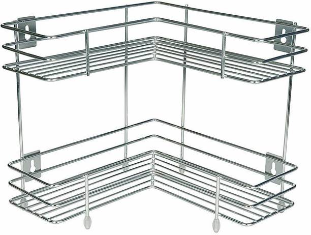 Premsakhi Containers Kitchen Rack Steel 2 Tier Corner L Shape Stainless Steel Stand for Multipurpose Storage Rack Shelf Kitchen