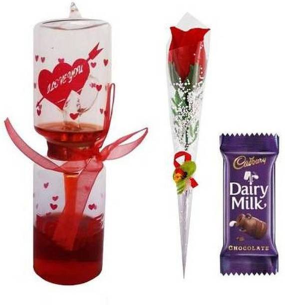 VR Creatives Valentine Gifts Love Meter, Love Tester and Rose - Valentine Gifts With 12g Chocolate for Girlfriend Glass Gift Box