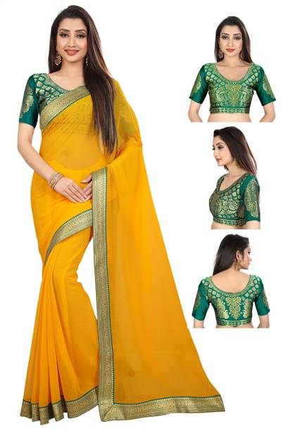 kashvi sarees Embellished, Woven, Solid/Plain Bollywood Chiffon Saree - Image 4