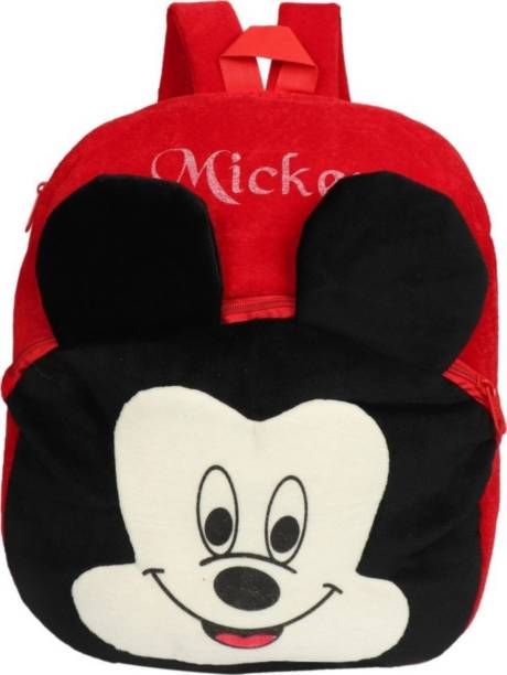 BlingNBeats Mickey Kids School Bag Nursery Bag Kids Gift (Age 2 to 6 Years) (Nursery/Play School) Plush Bag (Red, 10 L) Plush Bag