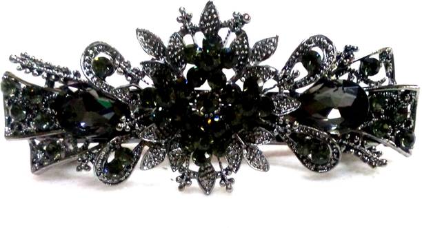 S Mark grand look stones big size flower design black metal back hair clip pack of 1 black color Hair Clip