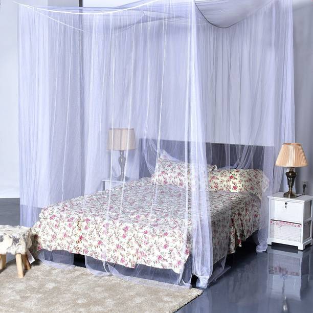 Iblay White, 8x8 ft 4 Corners Post Canopy Bed Curtain - Royal Luxurious Cozy Netting - 3 Opening Mosquito Net - Cute Princess Bedroom Decoration for Single and Double Bed Nylon Washable Adults Mosquito Net