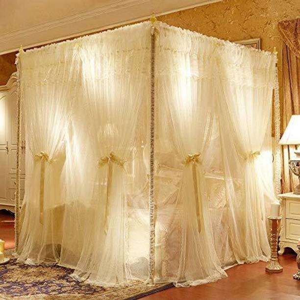 buyagain Ivory 47" W*78" L*82"*H, 4 Corners Post Canopy Bed Curtain for Girls Boys & Adults, Princess Bedroom Decoration, Royal Luxurious Cozy Drape Netting, Cute Princess Bedroom Decoration Cotton Washable Adults Mosquito Net