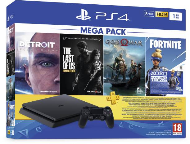 SONY PS4 Slim 1 TB with Detroit - Become Human, The Last of Us - Remastered, God of War, Fortnite (DLC)