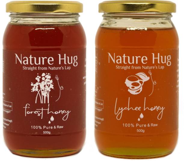 Nature Hug Raw Forest & Raw Lychee honey combo(2x500g) (1000 g, Pack of 2)