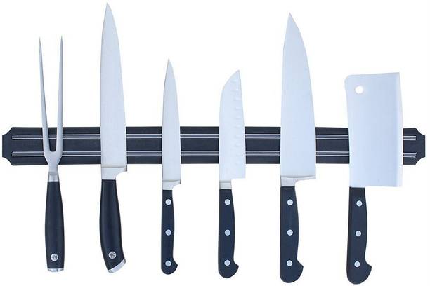 Satisfyshop Stainless Steel Magnetic Knife Holder, Metal Magnet Knife Bar Hanger Rack Used as Kitchen Utensil Holder, Tool Holder, Black, Wall Mount Kitchen Organiser Kitchen Organiser Magnet Pack of 1