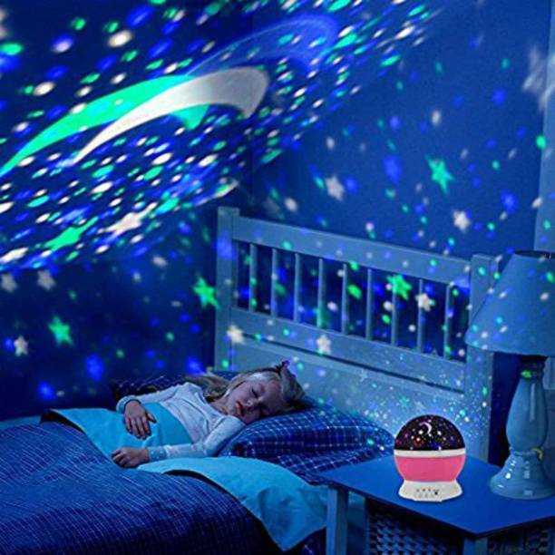 varahry Romantic Sky Star Master Night Light Projector Children Kids Baby Sleep Lighting USB Lamp Led Projection Plastic Glass Rotating for Kid's Room Decor (Assorted Colour) Star Moon Lamp Plastic Star Projector Romantic LED Night Light 360 Degree 4 LED Bulbs 9 Light Color Changing with USB Cable Night Lamp
