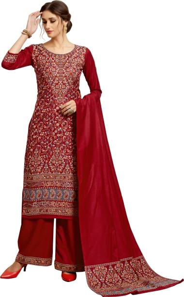 Unstitched Acrylic Blend Kurta & Palazzo Material Self Design Price in India