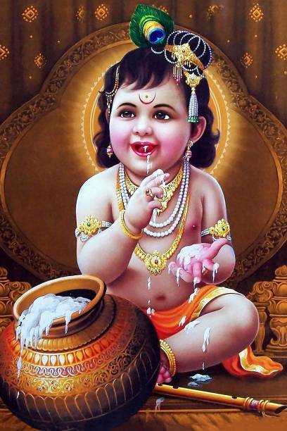 Lord Baby Krishna poster | HD poster for room decor (12x18-Inch, 300GSM Thick Paper, Gloss Laminated) Paper Print