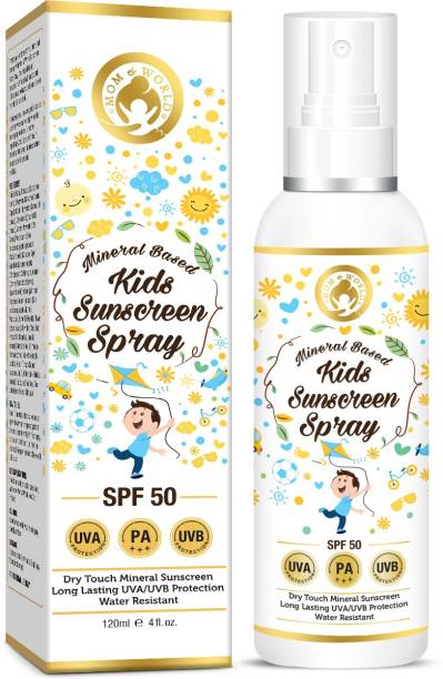 Mom & World Mineral Based Kids Sunscreen Spray SPF 50, Water Resistant, UVA/UVB PA+++, 120ml - Safe for Baby and Kids - SPF 50 PA+++