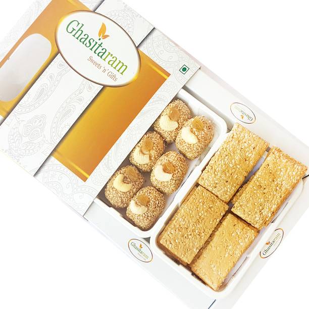 Ghasitaram Gifts Lohri Sweets - Til Laddoo and Gachak Hamper Box