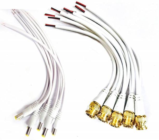 RIVER FOX Combo Pack of 10 Pcs BNC Connector with Copper Wire Moulded - 18CM and 10 Pc DC Power Pigtail Male Cables with 2.1mm Connectors Barrel Jack for Surveillance CCTV Camera CCTV Camera Connector Wire Connector