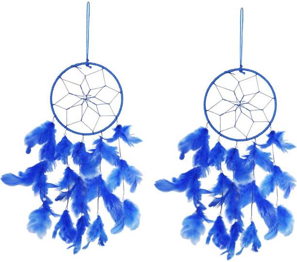 Ryme Beautiful Blue 6 Inches Dream Catchers Attract Positive Dreams (Pack Of 2) Wool Dream Catcher