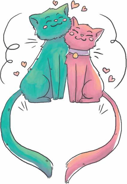 DECOR Production 147.32 cm "Cute Loving Cats" Decorative Wall Sticker) Self Adhe