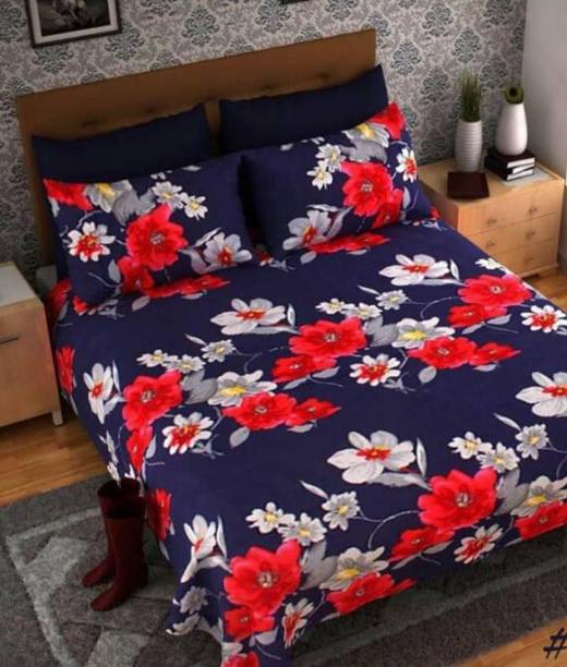 Decorum Polycotton Double Flat 160 TC Floral 1 Bedsheet with 2 Pillow Covers