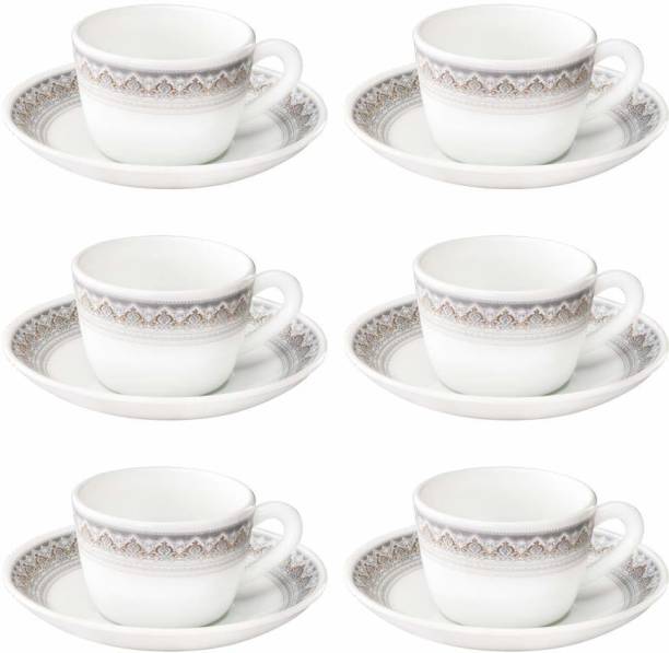 BOROSIL Pack of 12 Glass Classic 6 CUPS SAUCER SET