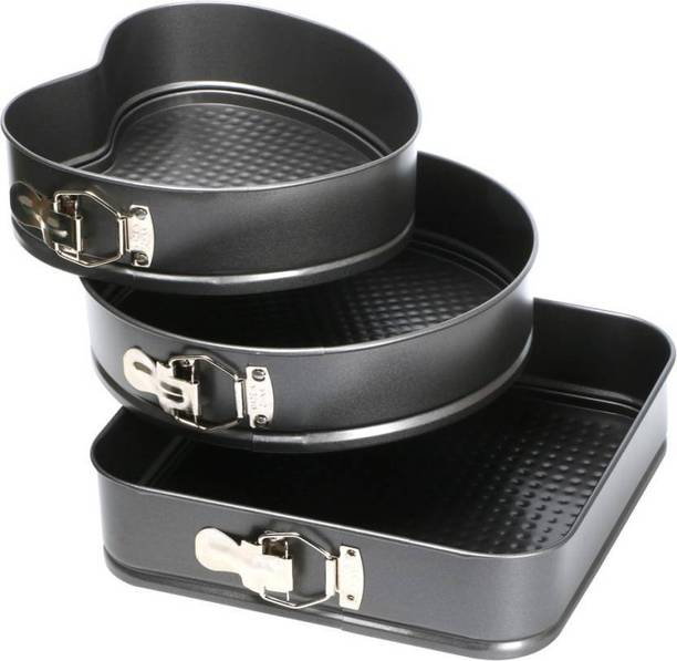 MANTAVYA Bakeware Springform Cake Mould Tin Set of 3 Pcs Mold Heart, Round & Square Shape Cupcake Maker