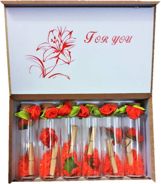 AFTERSTITCH Set of 6 Personal message greeting bottle in wooden box red Decorative Bottle