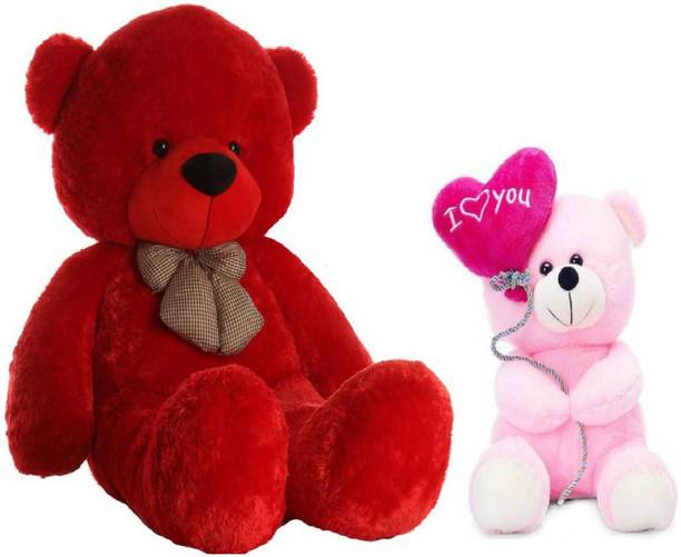 TEDDYIA Combo Offer 5 Feet Jumbo Cute Red Teddy Bear & 24Cm Cute Pink I Love You Balloon Teddy Bear  - 151 cm