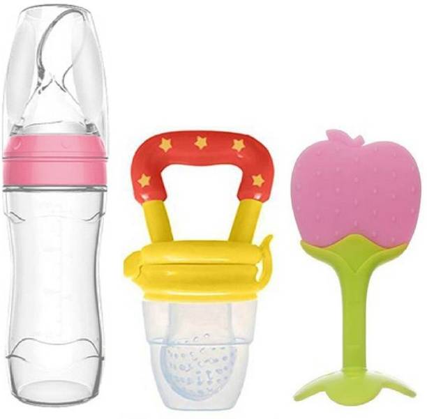 Manan Shopee Baby Silicone Cerelac Food Feeder And Baby Fruit Nibbler & Teether -Combo Teether and Feeder