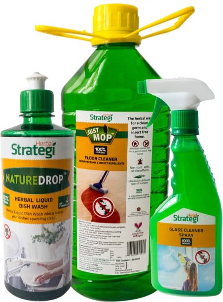 HERBAL STRATEGI Herbal Floor Cleaner,Dishwash Liquid,Glass Cleaner Spray Organic Mop Refill