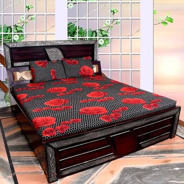 Decorum Polycotton Double Flat 160 TC Floral 1 Bedsheet with 2 Pillow Covers