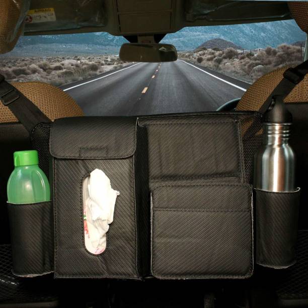 ALLEXTREME EXCBHB2 PU Leather Car Seat Back Storage Organizer Bag with Tissue Holder, Mobile & Bottle Drinks Pockets Travel Multi Pocket Box Car Storage Bag