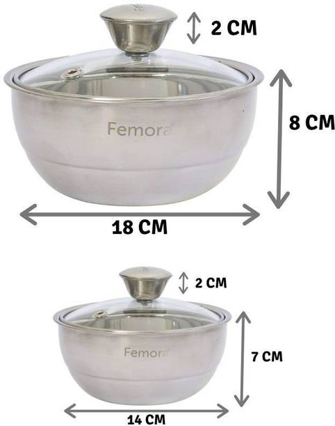 Femora Stainless Steel Double Wall Insulated Curry Server- 500ml, 900ml, Set of 2 Silver Pack of 2 Serve Casserole Set