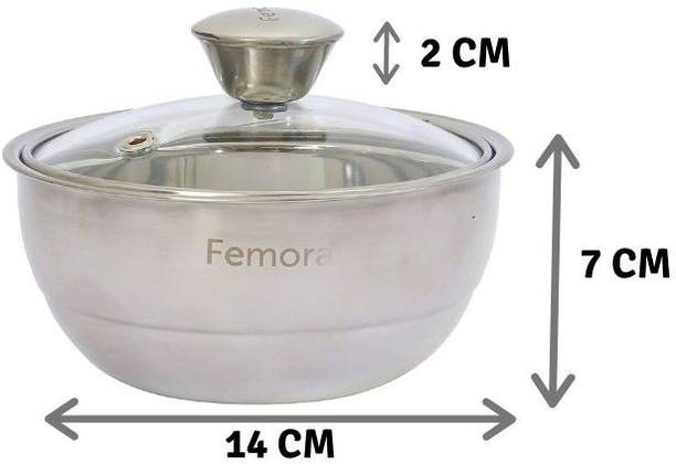 Femora Stainless Steel Double Wall Insulated Curry Server, 500ml, Silver Serve Casserole
