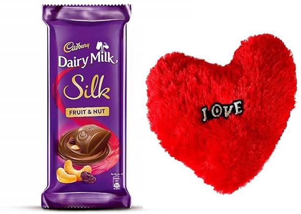 Cadbury Valentine Special Gift | Silk Fruit & Nut Chocolate With Love Heart Cushion Combo