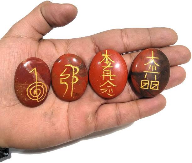 REIKI CRYSTAL PRODUCTS Red Jasper Cabochon Reiki Symbol Set Reiki Healing Stone 4 piece Set Natural Crystal Gemstone for Healing and Increase Energy Decorative Showpiece  -  3 cm