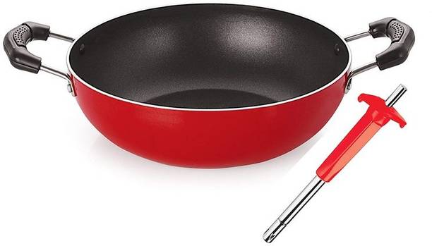 NIRLON Cooking Non-Stick Round Bottom Deep Fry Kadhai Wok Pans (25cm/2.5 litres) & Free Lighter कुकवेयर सेट