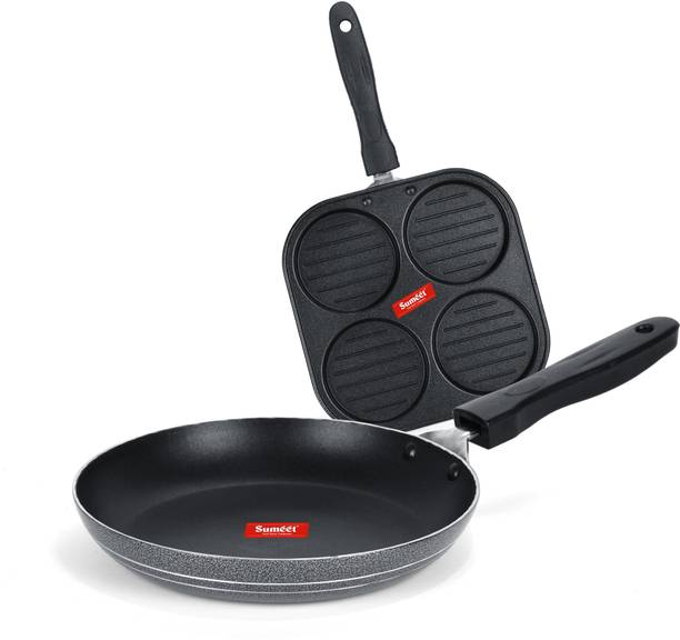 Sumeet NonStick Fidda Cookware Set (Tapper pan - 0.6Ltr - 20Cm Dia + Mini Multi Snack Maker - 4 Cavity -19.5cm) कुकवेयर सेट