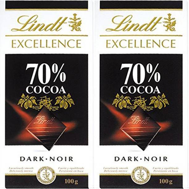 LINDT Excellence 70% Cocoa Dark Chocolate - 100 Grams (Pack of 2) Bar