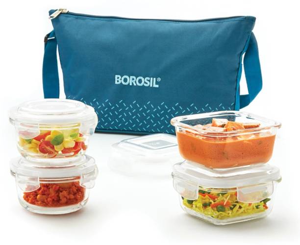 BOROSIL Teal Daisy 4 Containers Lunch Box