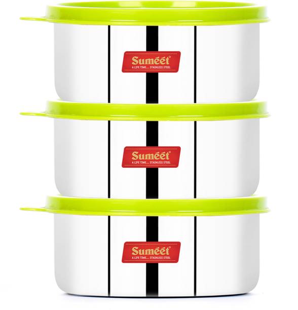 Sumeet Stainless Steel Airtight & Leak Proof Food Storage Containers Set of 3 Pc (Size - Medium, Capacity - 375ml Each) 3 Containers Lunch Box
