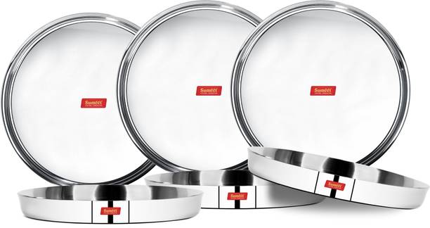 Sumeet 22 Gauge Stainless Steel Traditional Dinner Plate / Thali 25.8Cm (1.5Ltr) - set of 6pc Dinner Plate