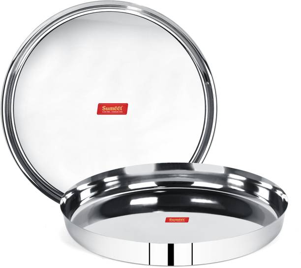 सुमीत 22 Gauge Stainless Steel Traditional Dinner Plate / Thali 30.7Cm (2.5Ltr) - set of 2pc डिनर प्लेट