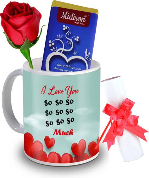 Midiron Trust, Promise and Hearts Chocolate Bar with love letter and love quoted coffee mug, Artificial Rose, Romantic for girlfriend, wife, lover IZ20DTLoveBar4RoseLC-198 Ceramic Gift Box