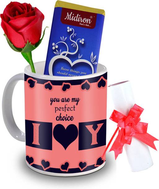 Midiron Trust, Promise and Hearts Chocolate Bar with love letter and love quoted coffee mug, Artificial Rose, Romantic for girlfriend, wife, lover IZ20DTLoveBar4RoseLC-199 Ceramic Gift Box