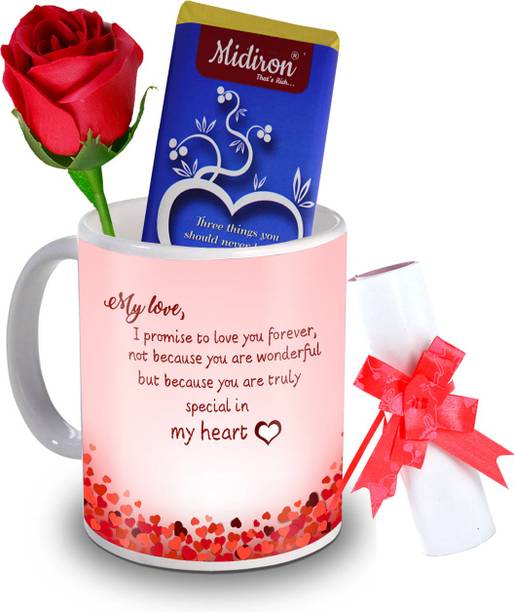 Midiron Trust, Promise and Hearts Chocolate Bar with love letter and love quoted coffee mug, Artificial Rose, Romantic for girlfriend, wife, lover IZ20DTLoveBar4RoseLC-185 Ceramic Gift Box