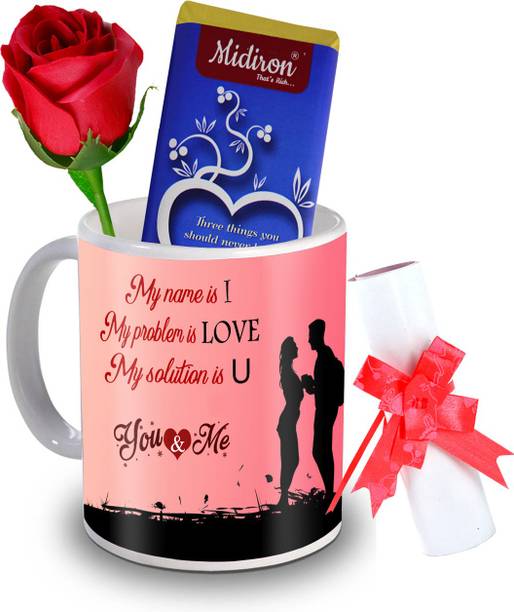 Midiron Trust, Promise and Hearts Chocolate Bar with love letter and love quoted coffee mug, Artificial Rose, Romantic for girlfriend, wife, lover IZ20DTLoveBar4RoseLC-192 Ceramic Gift Box
