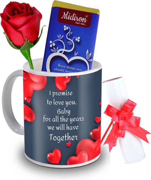 Midiron Trust, Promise and Hearts Chocolate Bar with love letter and love quoted coffee mug, Artificial Rose, Romantic for girlfriend, wife, lover IZ20DTLoveBar4RoseLC-189 Ceramic Gift Box