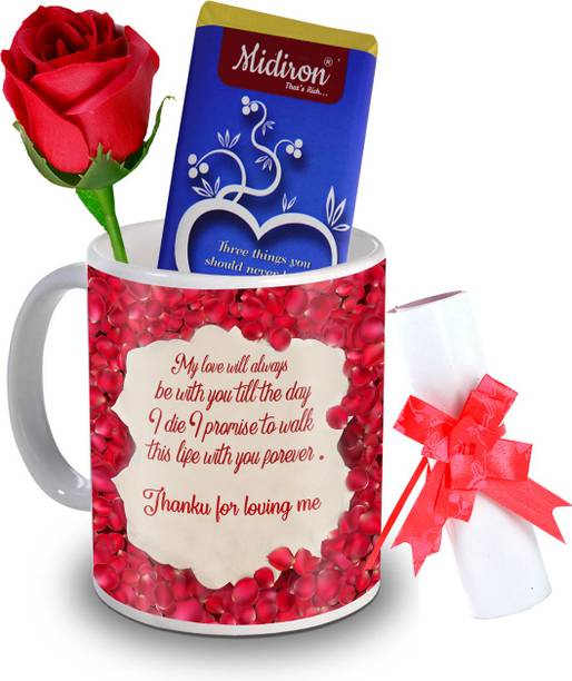 Midiron Trust, Promise and Hearts Chocolate Bar with love letter and love quoted coffee mug, Artificial Rose, Romantic for girlfriend, wife, lover IZ20DTLoveBar4RoseLC-194 Ceramic Gift Box