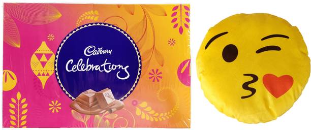 Cadbury Celebrations Gift Pack Chocolates With Lovely Emoji Cushion (12 inch Cushion Diameter) Combo