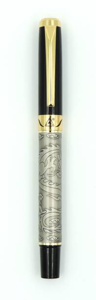 Maskey Brass Made,Gold Parts Glossy Textured Steel Grey Body Designer Ball Pen