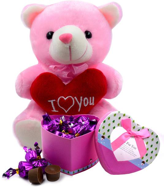 Midiron Delicious Chocolate with Teddy Valentine Gifts, 20 gifts wrapped Milk Chocolate in Beautiful Heart Box with I Love You Teddy for Valentine gifts, Birthday Gifts Plastic Gift Box