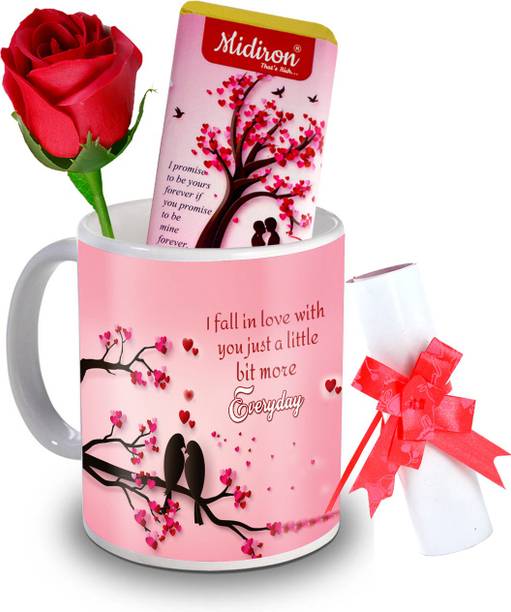 Midiron I Promise to be yours chocolate bar with love letter and Artificial Rose, Love quoted Coffee Mug, Gift for Valentine Day, Birthday, Anniversary for Wife, Girlfriend, Fiance IZ20DTLoveBar5RoseLC-188 Ceramic Gift Box